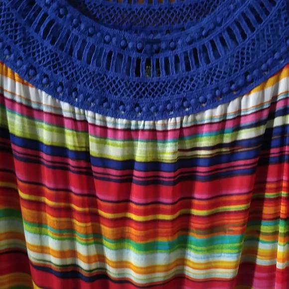 New Directions Crochet Neck Mesh Top Royal Stripes size MP - Picture 3 of 5